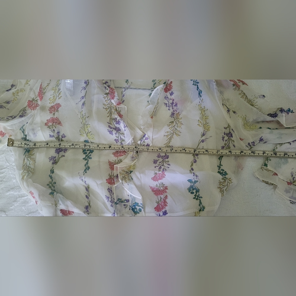 BCBGMaxAzria Cream Sheer Tiered Sundress with Bishop Sleeves - Picture 9 of 13